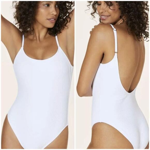Andie The Laguna One Piece Swimsuit Ribbed Stretch Low Back White NWT XS Tall